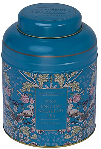 New English Teas Song Thrush & Berries Tea Caddy in Teal with 80 English Breakfast Teabags