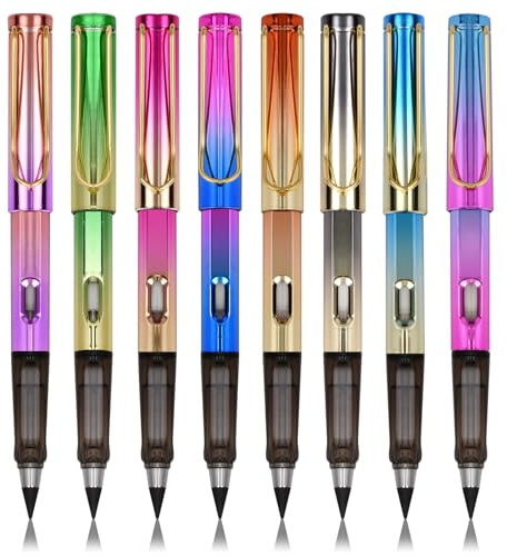 Wisebom 8pcs Ewige Bleistifte, Bleistift Ohne Anspitzen Zauberbleistifte mit Radiergummi Bunte Unbegrenzte Schreiben Ewiger Bleistift zum Schreiben, Zeichnen, Schule, Büro