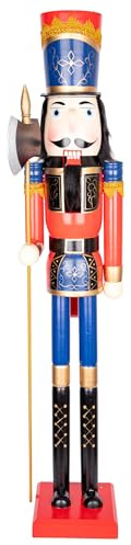 SHATCHI 120cm Large Wooden Christmas Nutcrackers Soldiers King Puppet Figurines Xmas Home Decoration Ornament