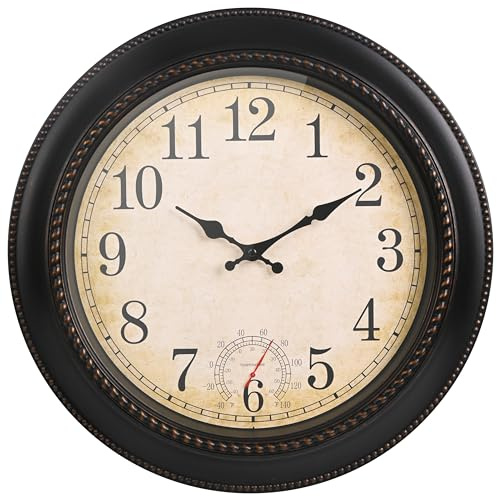 jomparis Orologio da parete con termometro Orologio da parete per esterni Impermeabile e resistente alle intemperie per giardino e terrazza Piscina (45cm bronzo)