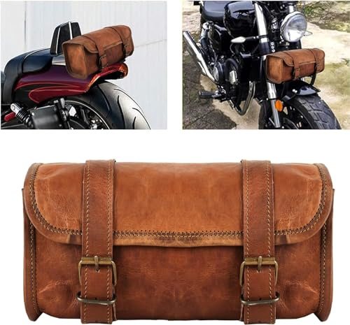 American Blue Sac de guidon en cuir, sacoche marron pour selle et moto, sac à outils de vélo, accessoire de voyage en cuir