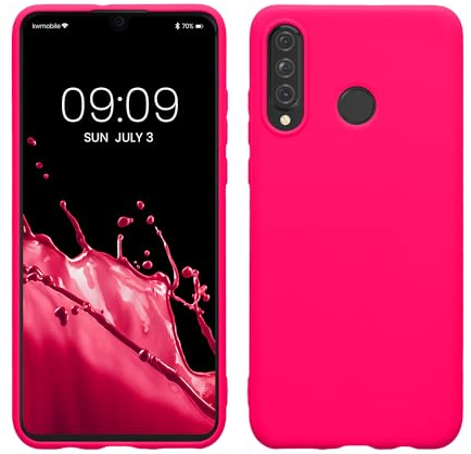 kwmobile Funda para Huawei P30 Lite Carcasa - Ultrafina de TPU y Silicona con Bordes elevados anticaídas - Rosa neón