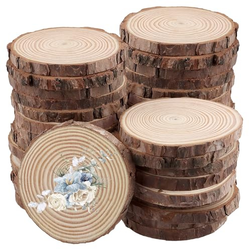 JOIKIT 40PCS 10-11cm Wood Log Slices, Natural Unfinished Wooden Discs for DIY Craft