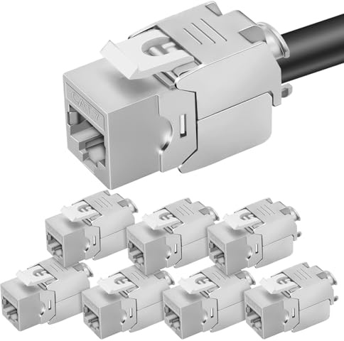 8x CAT 7 Keystone RJ45 Modul Buchse LAN Kabel 10 Gbit/s bis 1000 MHz AWG 22-24 werkzeuglos LSA vollgeschirmt STP Einbaubuchse RJ45 Buchse Schneidklemme für Patchpanel und Netzwerkdose