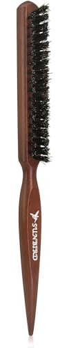 SUNBIRD Teasing Hair Brush 100% Natural Boar Bristle for Women Fine Thin Hair - Backcombing Volumizing Styling with Tail Comb Edge Control & Smoothing - Professional Salon Tools