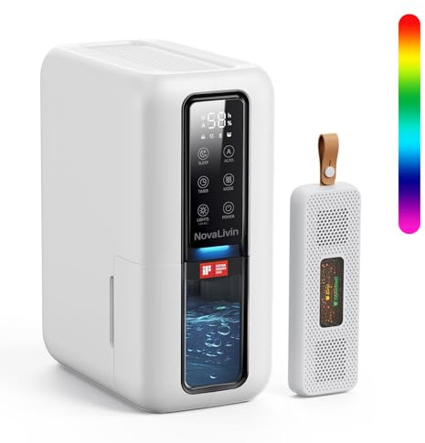 Dehumidifier for Home, Dehumidifiers for Bathroom, Bedroom, Living room, Closet with 68 OZ Water Tank, Moisture Absorbers, Auto Shut Off, Auto Humidity Control, 7 Colors LED Light, White