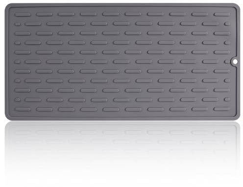 Lyreh Tappetino Silicone Impermeabile, 30x15cm Antiscivolo Asciugatura Cucina Multiuso Pratico Accessorio per Asciugare Pentole Tazze Ciotole Piatti (Grigio)