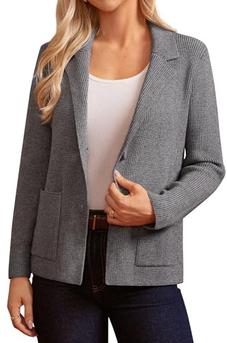 GRACE KARIN Långärmad stickad kavaj för kvinnor med två knappar business casual kontor cardigan tröja, Mörkgrått, XL