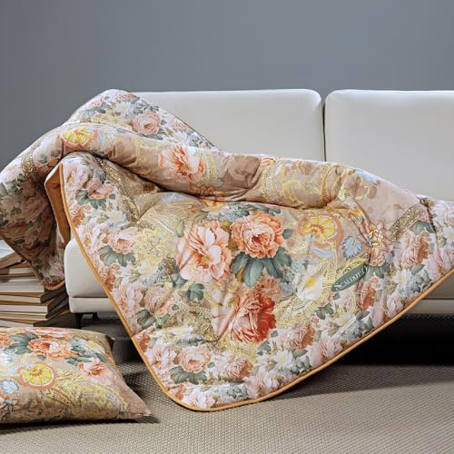 Caleffi Manta de invierno 130 x 170 cm Art. Flora – Edredón acolchado 250 g/m² de 100% algodón – Fabricado en Italia – Suave e hipoalergénico – Dorado