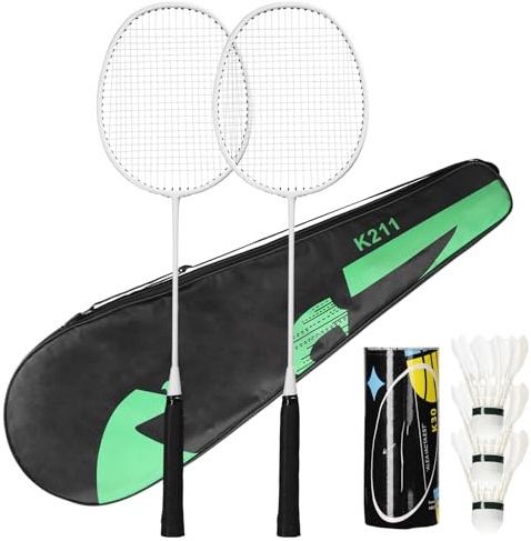 CHICIRIS Träningsbadmintonracket med Ram Av Järnlegering, Lätt och Stabil Design för Nybörjare och Spelare, Inkluderar Badmintonracket och Fjäderbollsset (Vit)