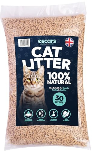 Oscars Cat Litter 30L - Ultra-Absorbent Wood Pellets - Non-Clumping, Dust-Free, Odour Control Wood Pellets for Cats & Kittens - Biodegradable, All-Natural Virgin Softwood