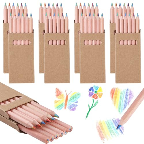 Tikplus 60 Stück Regenbogenstifte Kinder, 7 in 1 Regenbogen Buntstifte Klein, Mini Mehrfarbige Farbstifte für Kunst, Zeichnen, Skizzieren, Färbung, Mitgebsel Kindergeburtstag