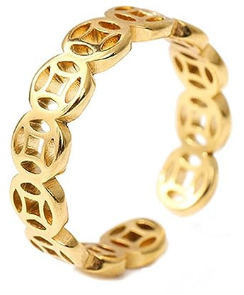 Kaeltsyn Anillo de moneda receptor de dinero para mujeres y hombres, anillos de dedo versátiles a, anillo de la suerte y la riqueza, moneda de joyería de acero inoxidable