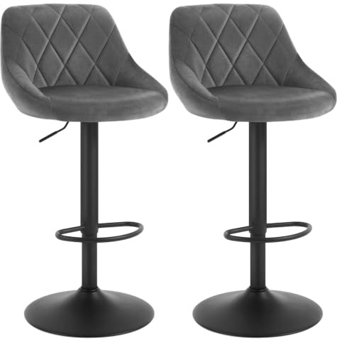 Miroytengo Pack 2 Taburetes Bar, Silla Alta, Altura Regulable Diamant, Giratorio con Respaldo, Terciopelo, Comedor, Gris