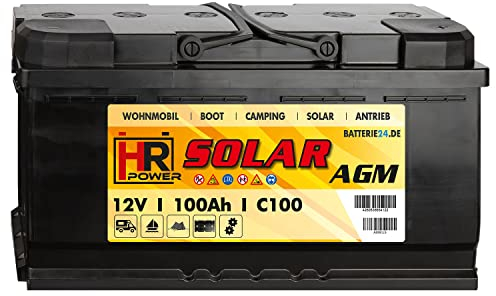 HR Solar AGM Batterie 100Ah 12V – Wohnwagen Mover Solarbatterie Camping Akku VRLA Vliesbatterie Boot & Wohnmobil Versorgungsbatterie Deep-Cycle-Akku 100 Ah