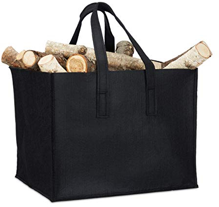 Relaxdays Cesto Portalegna per Camino in Feltro HLP: 34,5 x 43 x 36,5 cm 2 Manici Pieghevole Portariviste, Cesta, Nero