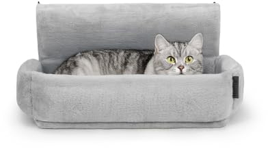 lionto Lettiera riscaldata per gatti con rivestimento in peluche lavabile, ganci in metallo adatti ai termosifoni standard, amaca in materiale confortevole, grigio chiaro