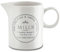 KHG Milchkännchen 200ml Kapazität, Milchkrug Keramik Steingut Weiß Zierschrift, Landhaus & Vintage Boho Stil, für den Kaffeeservice, Milchkanne klein mit Henkel & präzisem Ausgießer