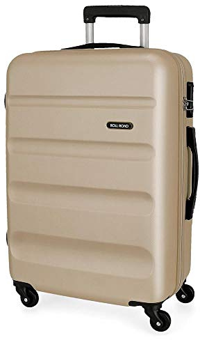 Roll Road Flex Großer Koffer Beige 51x74x28 cms Hartschalen ABS Kombinationsschloss 91L 3,8Kgs 4 Räder