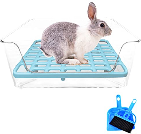 PINVNBY Transparente Kaninchentoilette, Kaninchen, Eckstreu, Bettwäsche, Katzenkäfig, Töpfchentrainer, Haustiertoilette mit Reinigungswerkzeugen für Meerschweinchen, Chinchilla, Frettchen (blau)