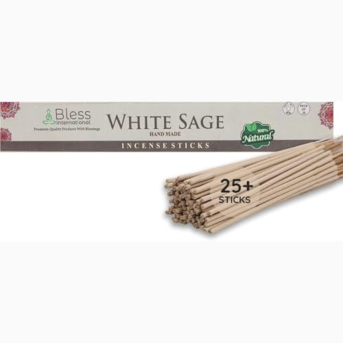 Bless-White-Sage-Incense-Sticks 100%-Natural-Handmade-Hand-Dipped-Incense-Sticks Organic-Chemicals-Free For-Purification-Relaxation-Positivity-Yoga-Meditation The-Best-Woods-Scent (25 Sticks (40GM))