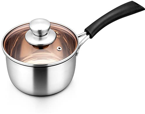 LIANYU 1QT Saucepan with Lid, 1 Quart Stainless Steel Saucepan, Small Pot Milk Soup Pan for Home Kitchen Restaurant, Long Heatproof Handle, Dishwasher Safe