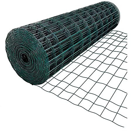 Tradineur - Rollo de Malla metálica plastificada Cuadrada, Valla, Cierre de Alambre, cercar jardín, gallinero, finca, Alta Resistencia (Verde, 1 x 5 m)