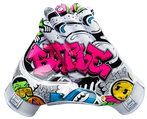 Battle Wide Receiver Football Gloves – Ultra Stick Grip, Compression Fit (Runs Tight – Size Up If Between Sizes), Youth & Adult Football Gloves - Adult Medium, Graffiti