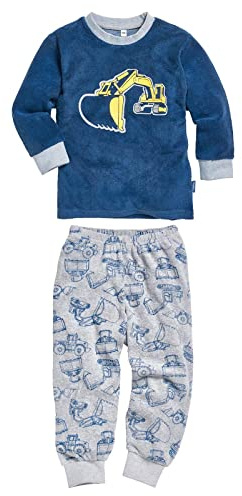 Playshoes Unisex Kinder Frottee Schlafanzug Zweiteilig Pyjamaset, Bagger, 140 EU