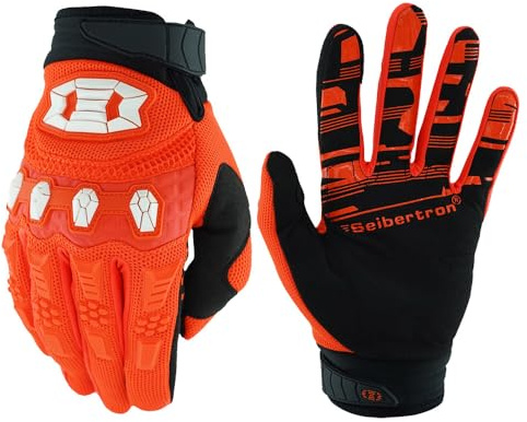 Seibertron Gants de Course pour vélo de BMX MX ATV MTB vélo Tout-Terrain Cross de Moto de Route de Sport Motocross Reconnaissance Tactile - Doigts complets Enfants Adolescents Fluo Orange M