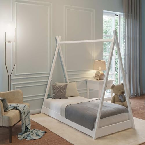 Coemo Hausbett Camp 80x160 cm Zeltbett mit Lattenrost Spielbett Kinderbett aus Holz Kiefer