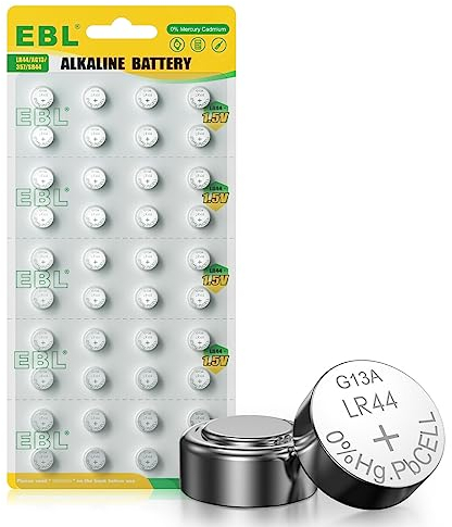 EBL LR44 Knopfzelle - 40 Stück Batterie LR44 AG13 A76 357 Alkaline Batterien, frei von Quecksilber, 1.5V Knopfzellen für Uhren, Taschenrechner, Fernbedienungen, Blutzuckermessgeräte & Spielzeug