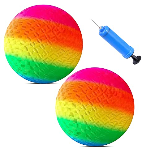 KERANEET 2 Stück PVC Regenbogen Ball Bouncy Kickbal Kinder Wasserball Strandball Kinder Spielball Wasserball Bouncy Ball für Backyard Park und Beach Outdoor Fun