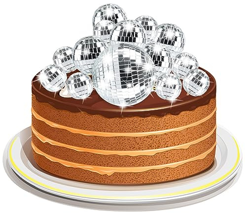 Disco Ball Cake Decorations, 16pcs Large Disco Ball Cake Topper Cupcake Toppers Mirror Ball Cake Decorations for Birthday 1970s Disco Themed Party Supplies