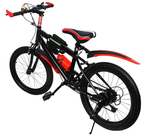 chennnls Bicicleta de montaña de 20 pulgadas, freno de disco, cambio de 7 velocidades, suspensión completa, MTB Fully para niños, niñas, hombres y mujeres (rojo)