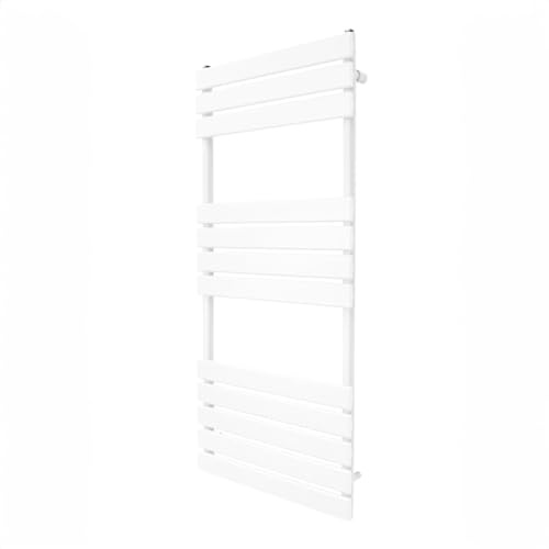 Radiatore Verticale Per Asciugamani A Pannello Piatto Di Design 1200mm X 500mm Binario Riscaldato Per Bagno Bianco Montato A Parete In Acciaio Kit Di Fissaggio E Staffe Con Spazzola Inclusi