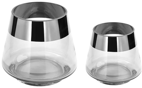 FINK Teelichthalter Set Jona 2-teilig - Kerzenglas Windlichter Glas Set - Kerzengläser Farben: klar/Silber - Tischdeko Hochzeit Muttertag Frauen Höhe 9/13 cm