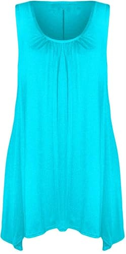 FASHION MY LOVE Ladies Summer Tops Womens Tunic Tops Sleeveless Blouse Plus Size Swing Flared Tops Ladies Long Tops Size 8-26 Turquoise