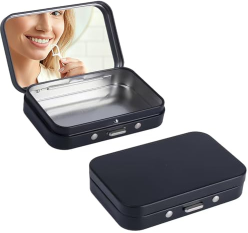 LIGHUFEIC 2Pack Dental Floss Portable Case with Mirror,Refillable Portable Floss Pick Holder Container,Small Floss Dispenser for Travel, Dates,Dinners and Hotels(Black)