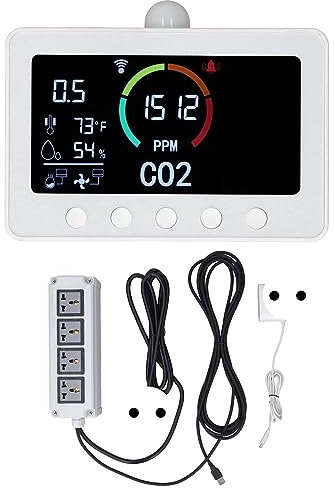 Capteur de Détecteur de CO2 Intelligent, Contrôleur de Dioxyde de Carbone, Moniteur de CO2 à 2 Canaux avec Prise de Courant Relais, Grand écran LCD (Prise UE 100-240V)