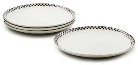 MACKENZIE-CHILDS Set of 4 Everyday Dinner Plates, Dishwasher- and Microwave-Safe, 10 Inches, Black-and-White Courtly Check