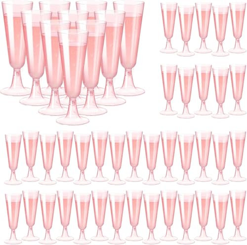 Atliberswo 50 Stück Sektgläser Plastik Rosa Set, 150ml Sektgläser Kunststoff, Mehrweg Champagnergläser Plastik, Cocktailgläser für Partys, Hochzeiten, Geburtstage
