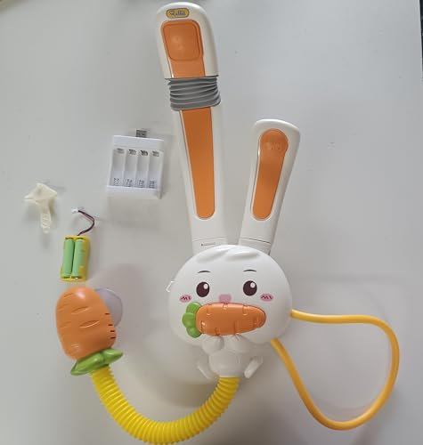 PATEMZON Juguetes de Baño, Conejo Juguetes de Baño con Batería Cecargable para Niños, Ducha Regulable de 3 Velocidades con 2 Cabezales de Ducha, Regalo de Baño Infantil Niña Niño para 3 4 5 6 Años