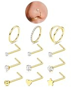 Diamday 18G Nose Rings Hoops Hypoallergenic Surgical Steel L-Shape Nose Stud Double Nose Piercing Jewellery Gold Silver Nose Studs for Women, Helix Tragus Hoop Piercing Jewelry, Pack of 12 Pieces