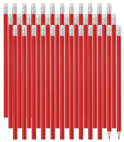 PATIKIL Hexagonala träpennor bulk, 48-pack HB grafitpennor med suddgummi för kontorsmaterial, teknisk märkning, skrivkonst, ritartiklar, röd