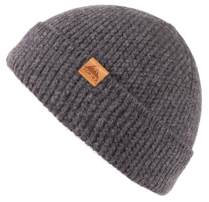 TOP-EX XL/XXL 100% Merino Wolle Fisherman Beanie Herren & Damen Großer Head, Thermo Winter mütze, Unisex Stretchy Weich Wollmütze für Geschenk, Strickmuetze für Ski Geschenk, Beton Grau