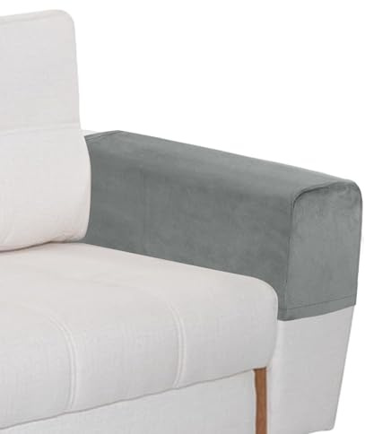 Wsetyy 2Pcs Velour Sofa Arm Covers Protectors, Grey Sofa Armrest Covers Non-Slip, Stretch Armchair Cover for Arms Sofa Slipcover Couches (Light Grey)