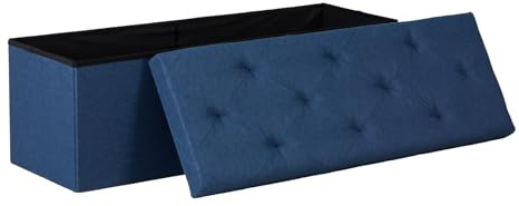DUMOS Foldable Storage Ottoman Bench 43in, Storage Chest, Large End of Bed Foot Rest Stool with Padded Seat, Bedroom Bench for Living Room, Support 660lbs, Blue