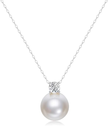 Mameloly Pearl Necklaces for Women Dainty 925 Sterling Silver O-link Chain CZ 12MM Single Simulated White Pearl Pendant Necklace for Her Engagement Wedding Birdal