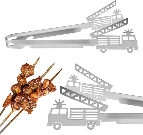 ZXBBTZ 2 PCS Pinzas para Barbacoa, Utensilios para Barbacoa con Diseño de Camión de Bomberos, Pinzas de Cocina Acero Inoxidable 30 cm, Herramientas para Barbacoas para Exterior Camping Picnic Cocina